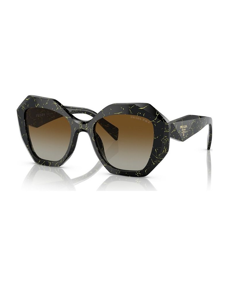 Women's Polarized Low Bridge Fit Sunglasses PR 16WSF53-YP Black/Yellow Marble $48.30 Womens