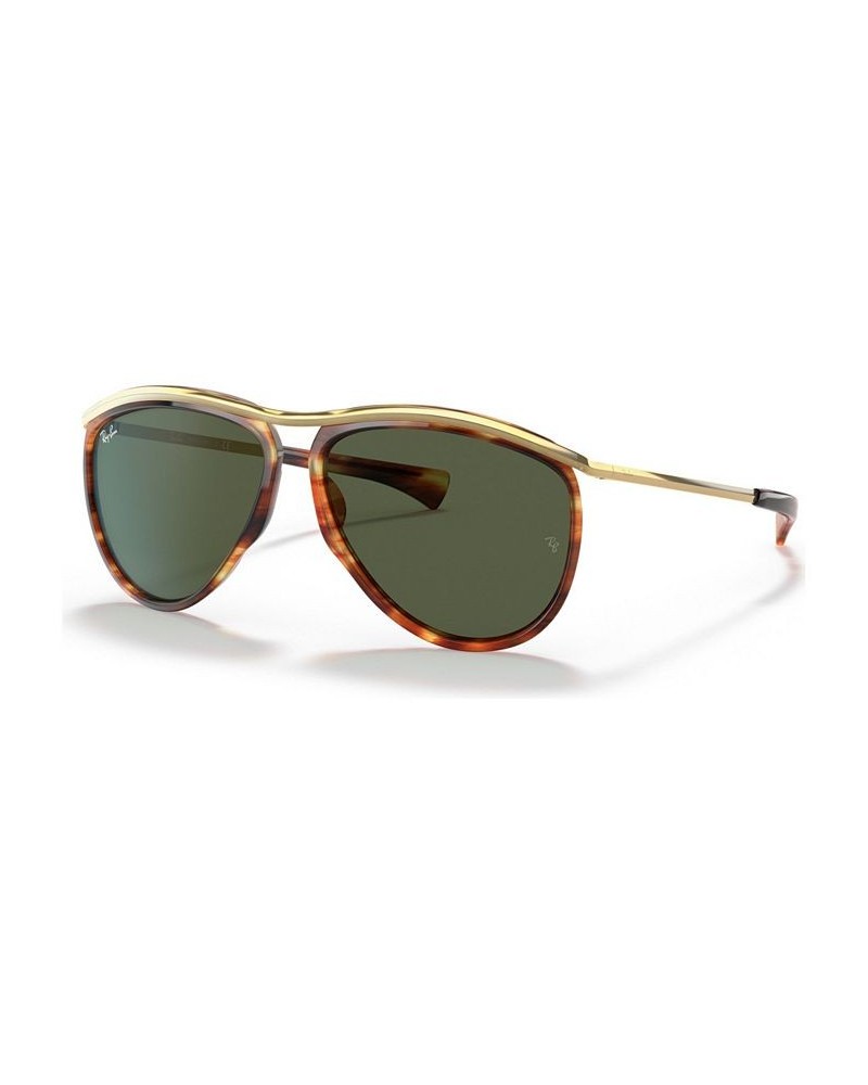 OLYMPIAN AVIATOR Sunglasses RB2219 59 STRIPPED HAVANA/GREEN $48.72 Unisex