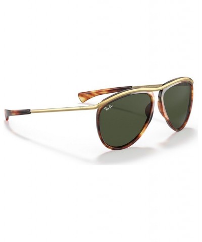 OLYMPIAN AVIATOR Sunglasses RB2219 59 STRIPPED HAVANA/GREEN $48.72 Unisex